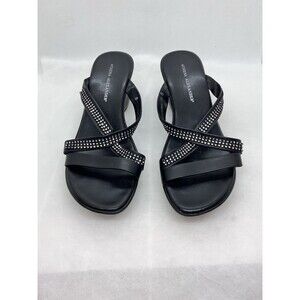 Athena Alexander Wedge Black Sandal 3” Heel With Rhinestones Size 8 Gently Used